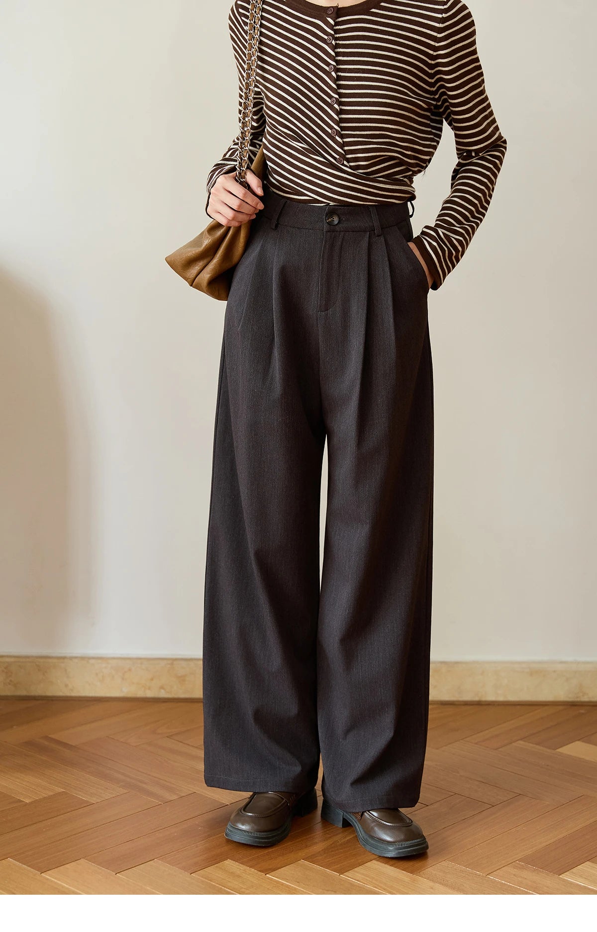 MISHOW Women's Solid Wide-leg Pants 2025 Autumn Fashion Minimalist High-waisted Loose Trousers Commute Pockets Pants MXE46K1090