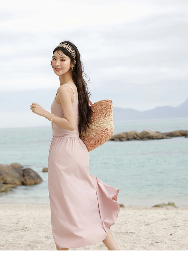 MISHOW Summer New Camisole Long Dresses Women 2025 Sleeveless Color Matching French Knit Dress Lady Fashion A-line MXE13L2082