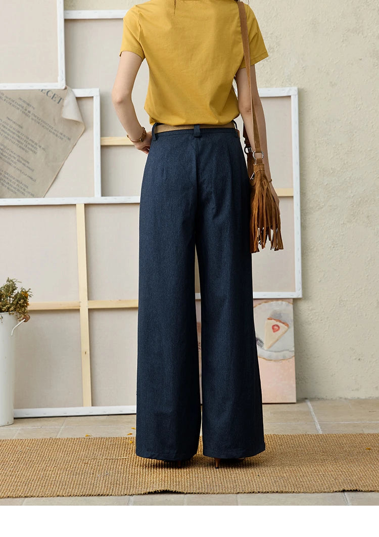 MISHOW Office Lady Summer Pants Women New 2025 Retro Dark Blue High Waist Wide-leg Pants Female Slimming Straight MXE31K0902