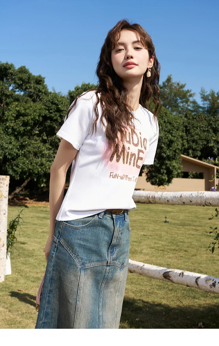 MISHOW Letter Print Short Sleeve T-shirt for Women 2024 Spring Summer New Loose Casual Tshirt Woman Crew Neck Tee Top MXD13T0164