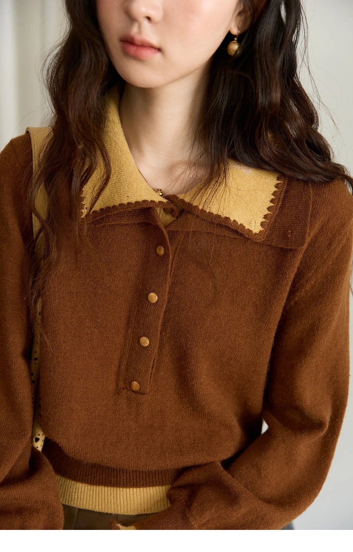 MISHOW Elegant Women's Sweaters 2025 Autumn Designer Knitted Double-layer Turn-down Collar Loose Long Sleeves Tops  MXE45Z2502