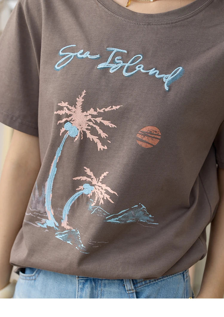 MISHOW Casual Print Shirts Women Summer New 2025 Short Sleeve Round Neck Loose Pure Cotton T-shirt Female Fashion MXE31T0533