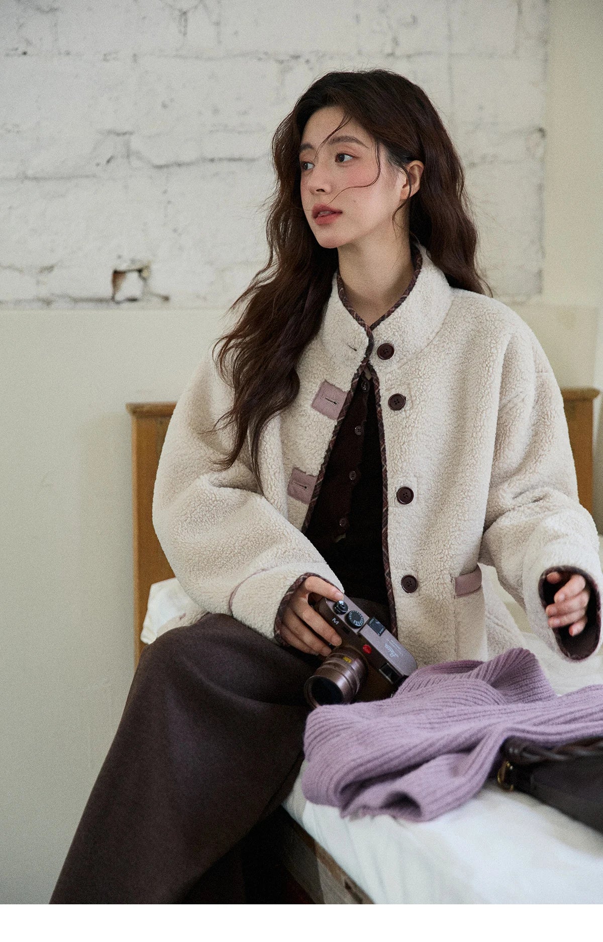 MISHOW Women Purple Coats 2025 Winter Luxury Turn-down Collar Double-sided Jacket Pocket Decoration Windproof Jacket MXE87W0940