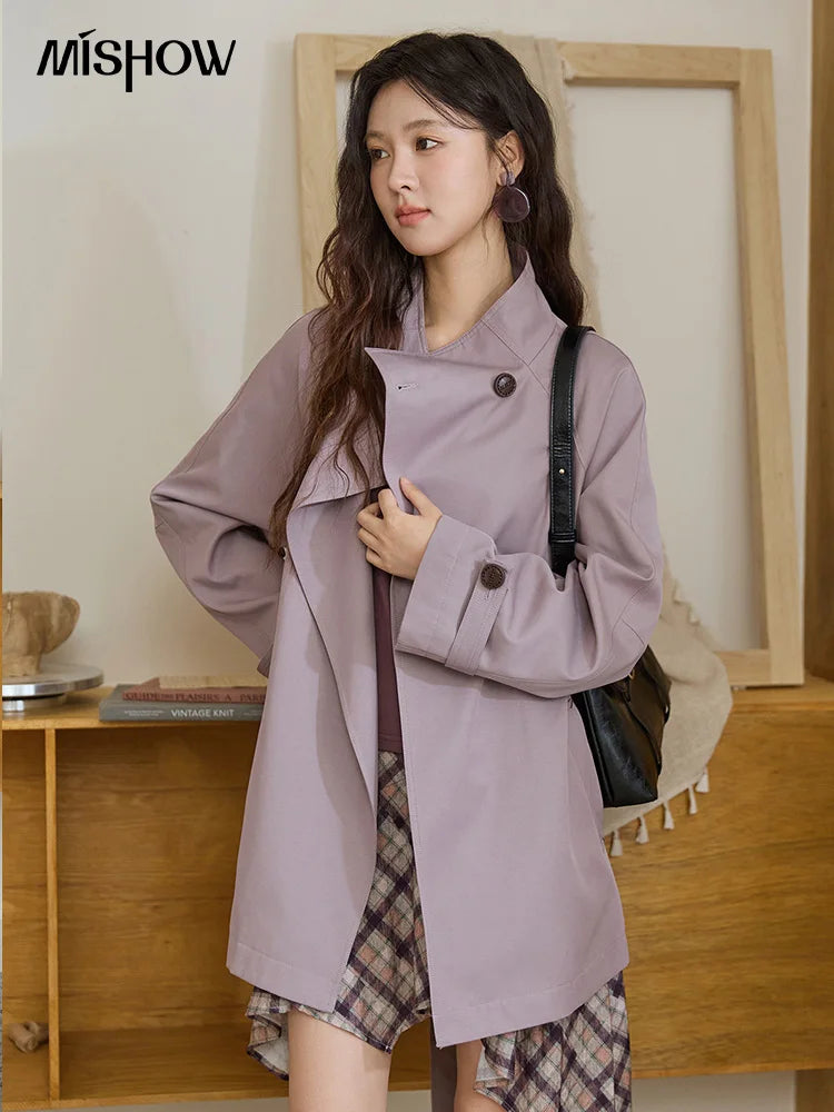 Mishow Stand Up Collar Medium Long Trench MXE44W0813