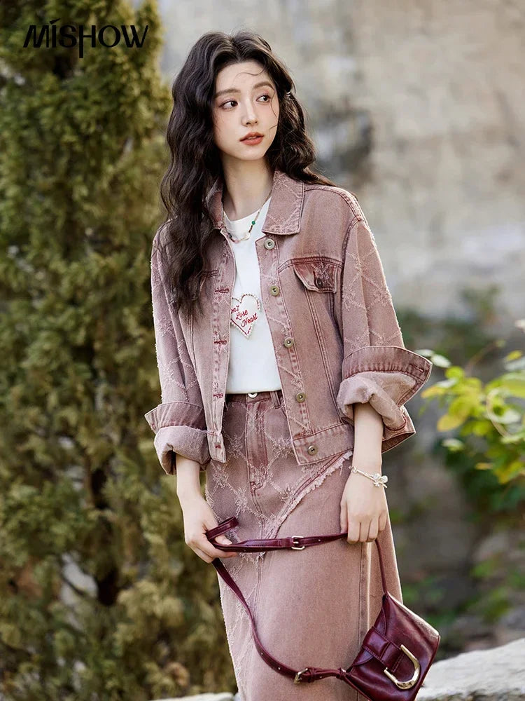 MISHOW Cowboy Skirts Separately For Women 2025 Spring New Gentle Sweet Thick Jacquard Short Jacket Mid Long Skirt MXE14W0754