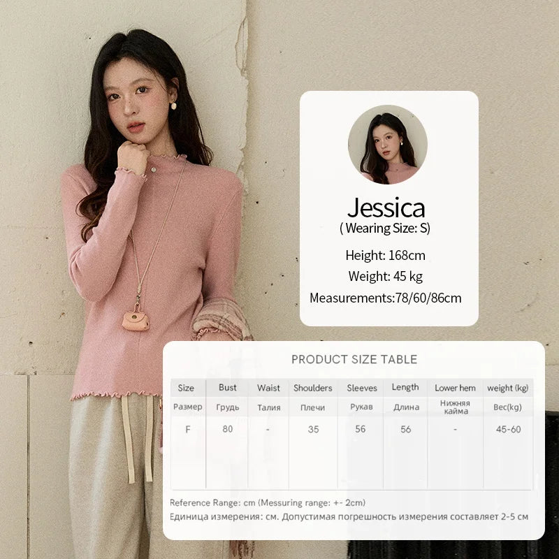 MISHOW Women's Knitted Long-Sleeved Top 2025 Winter Solid Slim Fit Ruffled Turtleneck Sweater Warm Soft Commuting Top MXE91Z2826