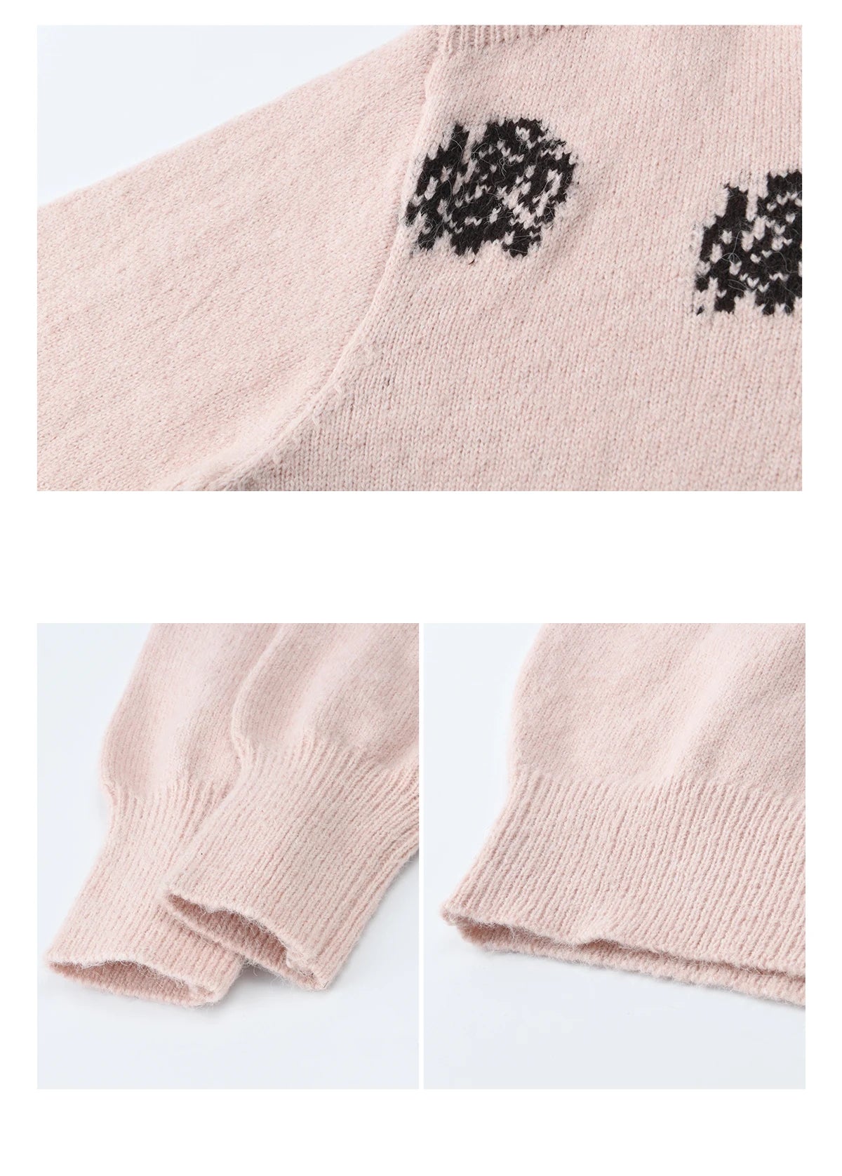 MISHOW Pink Jacquard Sweater for Women Fall Winter 2025 Lantern Sleeve Tops Shoulder Drop Thickened Knitted Sweater MXE91Z2775