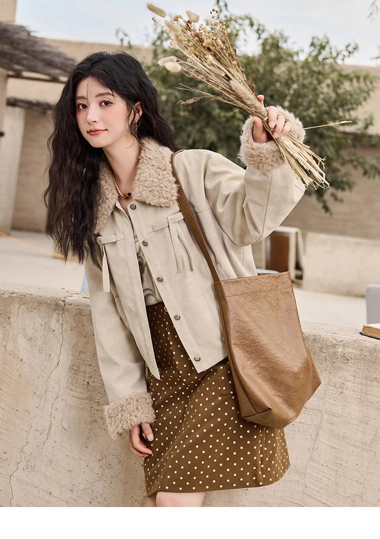 MISHOW French Polka Dot Skirt Women 2024 Winter American Retro High Waist A-line Skirt Symmetrical Side Pockets Skirt MXD34B0576