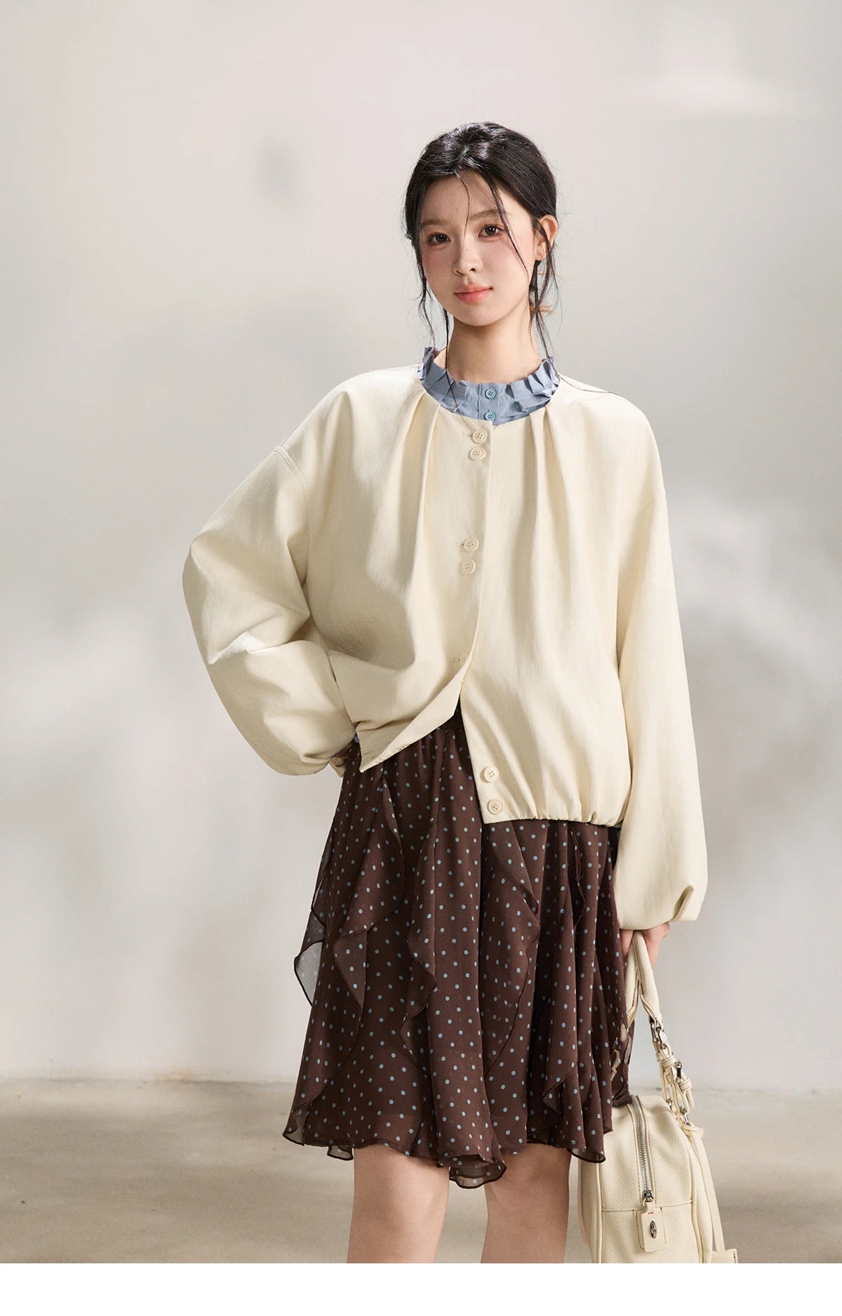 MISHOW Imitation Protein Skin Short Flower Bud Leather Jacket 2026 Spring Ruffled Collar Casual Loose Button-Up Coat MXF108W1019