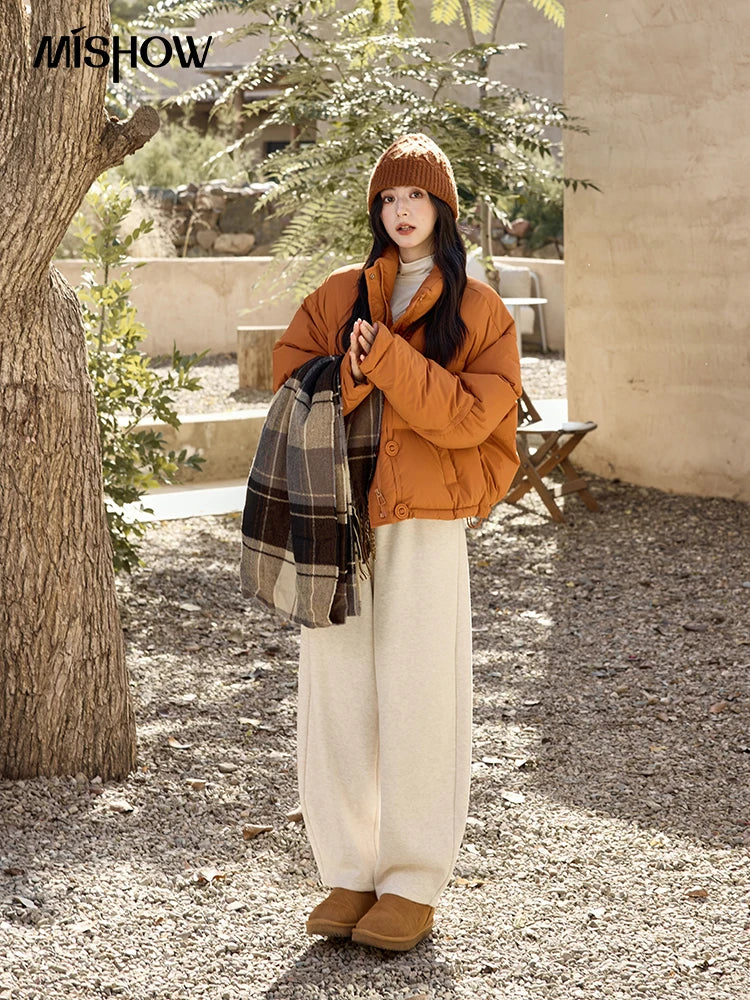 MISHOW Minimalist Down Jacket Women Zipper Short Jacket 2024 Fall Winter Loose Korean Version White Duck Down Jacket MXD42Y0047