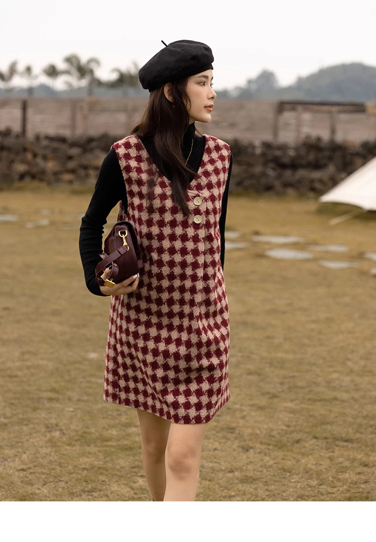 MISHOW Plaid Vest Dress Winter Vintage Womens Dresses Aline Vneck Sleeveless Woolen Vestidos Chic Female Clothes MXB47L1332