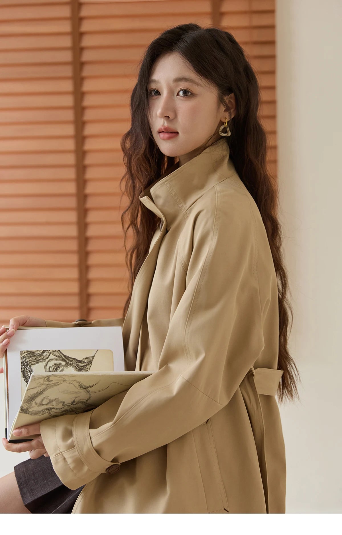 Mishow Stand Up Collar Medium Long Trench MXE44W0813