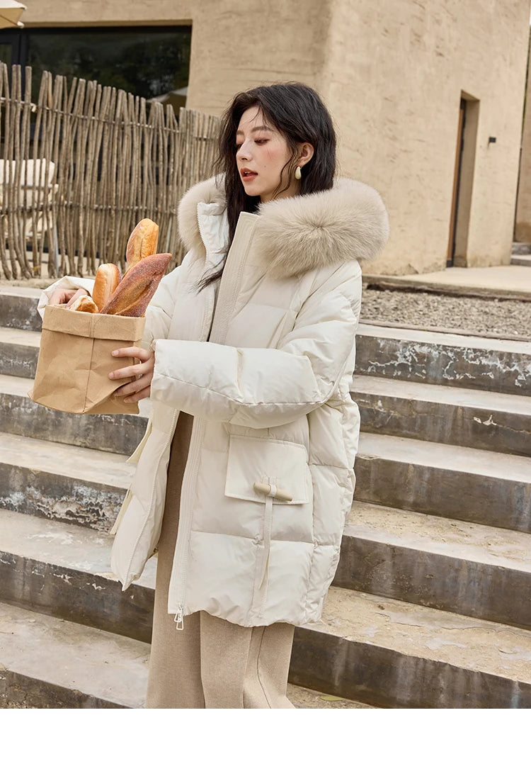 MISHOW Thickened Down Jacket Women's Hooded Zipper Long Sleeved 2024 Winter Korean Basic Warm Sweet Cotton Jacket Top MXD36Y0051