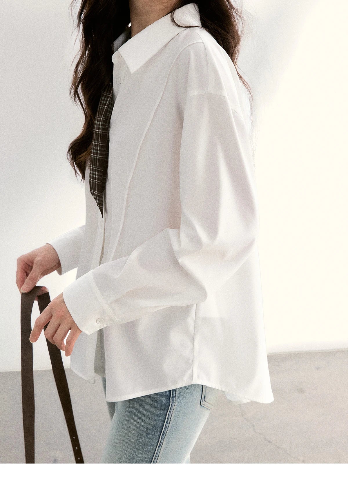 MISHOW Women's Casual Loose Shirt with Plaid Scarf 2026 Spring Lapel Tops Versatile Long Sleeve Shirts Office Lady MXF108C0815