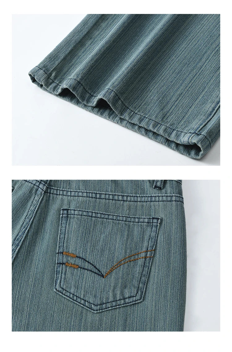 MISHOW Versatile Denim Straight Leg Pants for Women Spring 2025 Embroidery Pockets Commuting Loose Denim Trousers MXE14K0870