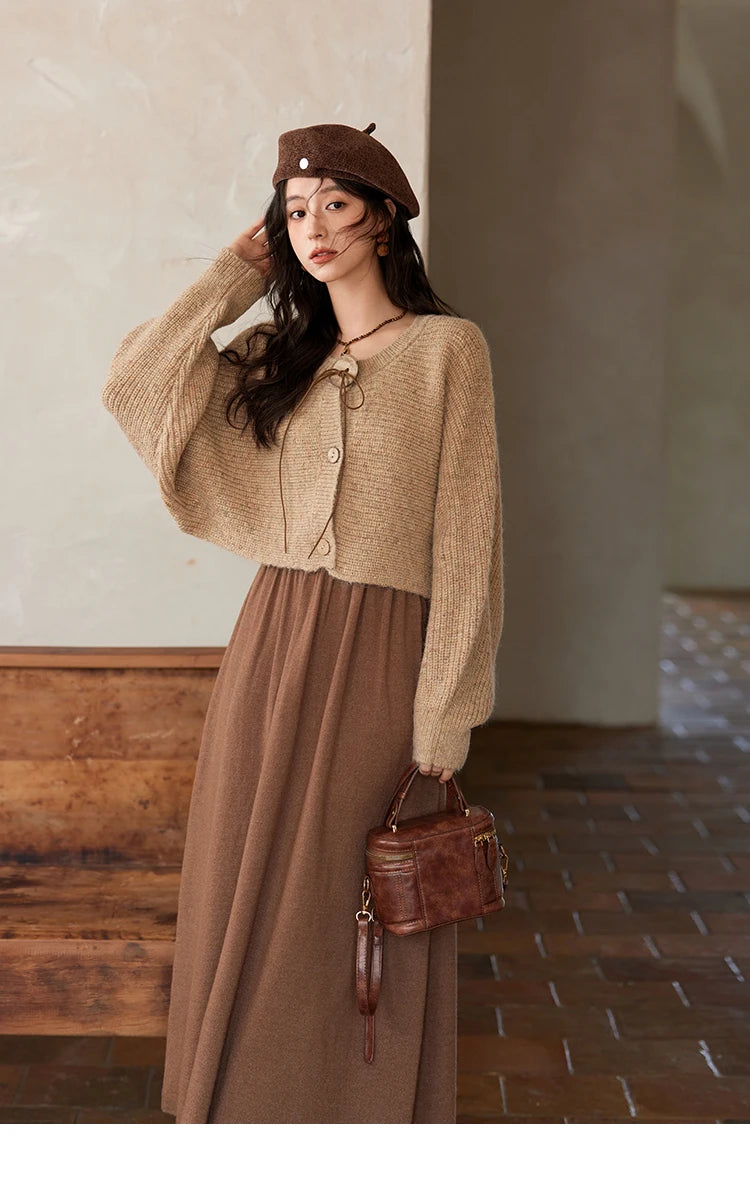 Mishow Vintage Knitted Cardigan & Strap Dress Set MXD36L2059