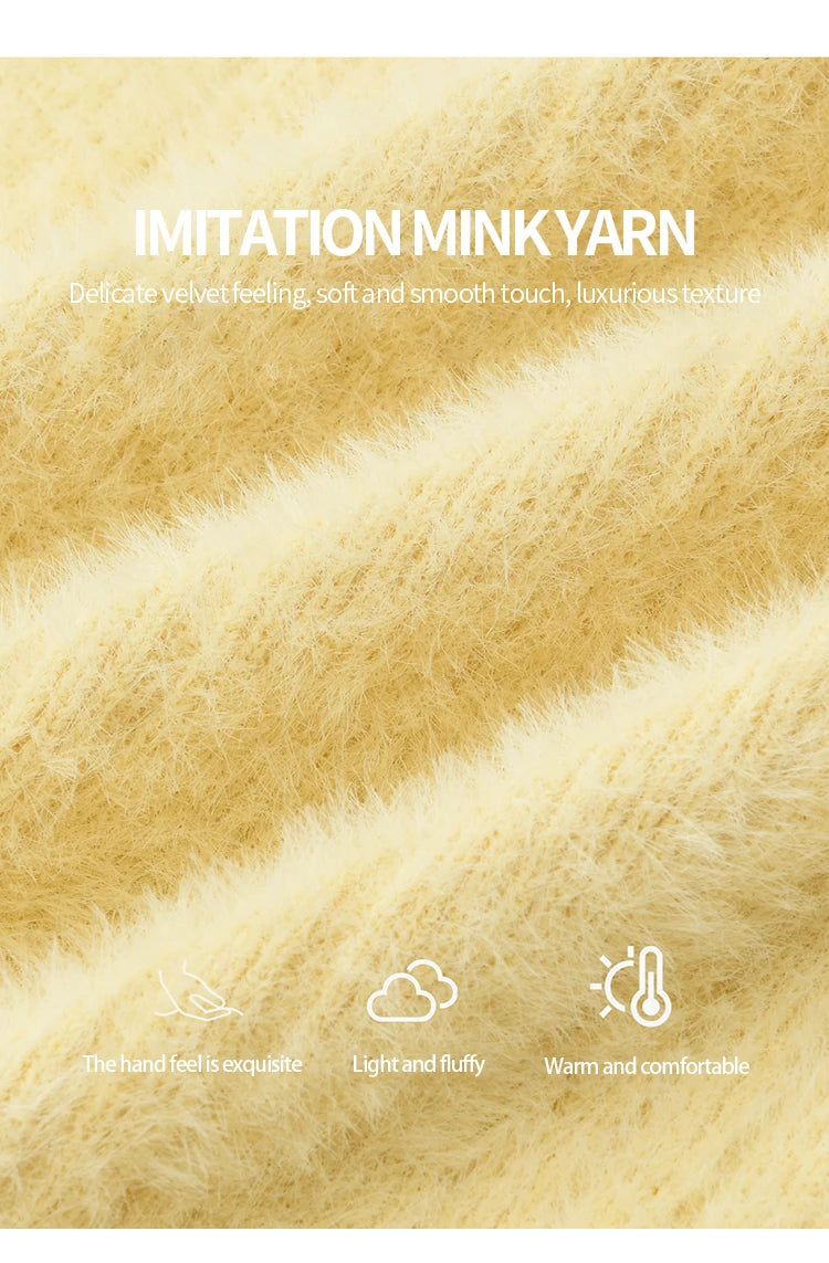 MISHOW Woman Yellow Cardigan 2025 Winter Imitation Mink Fur Knitted Cardigan Turn-down Collar Long Sleeves Soft Top MXE89Z2671