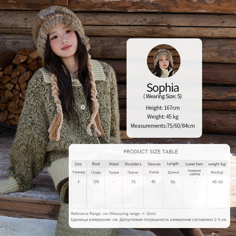 MISHOW Women's Green Retro Mottled Sweater Winter 2025 Casual Stand-up Collar Batwing Sleeves Knitted Cardigan tops MXE90Z2787