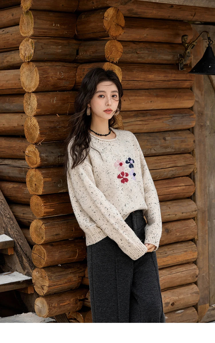 MISHOW Wool Blend Yarn Knitted Sweater Flower Color Dots Design 2024 Winter Women O-Neck Pullovers Lazy Sweaters MXD56Z1066