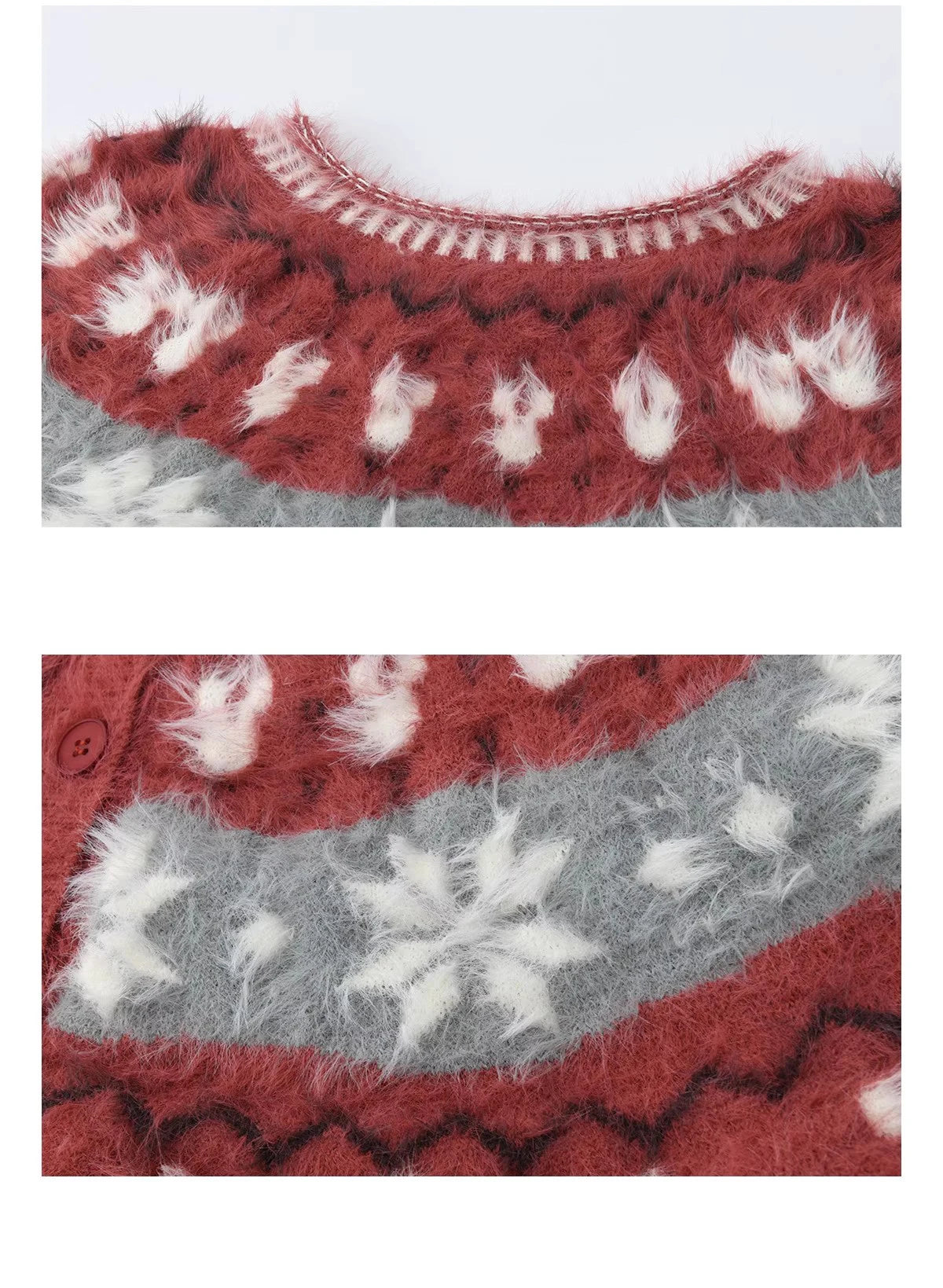 MISHOW Christmas Retro Red Imitation Mink Fur Soft Cardigan 2025 Winter Snowflake Jacquard Sweater Round Neck Tops MXE91Z2801