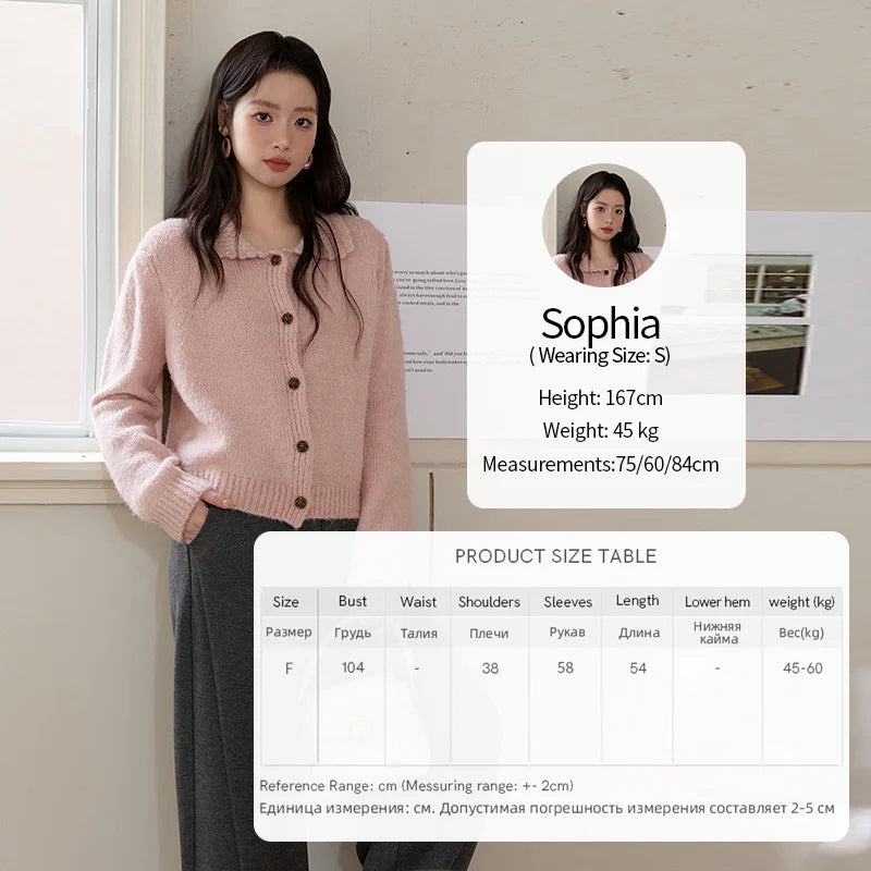 MISHOW Pink French Cardigan Women 2025 Autumn Winter New Sweet Turn-down Collar Single-breasted Loose Knit Sweater MXE48Z2569