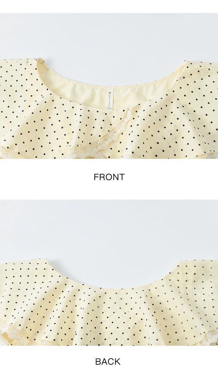 MISHOW Women's Apricot Polka Dot Shirt 2025 Summer French Ruffle Edge Patchwork Lace Shirts Short Sleeved Slim Top MXE34X1783