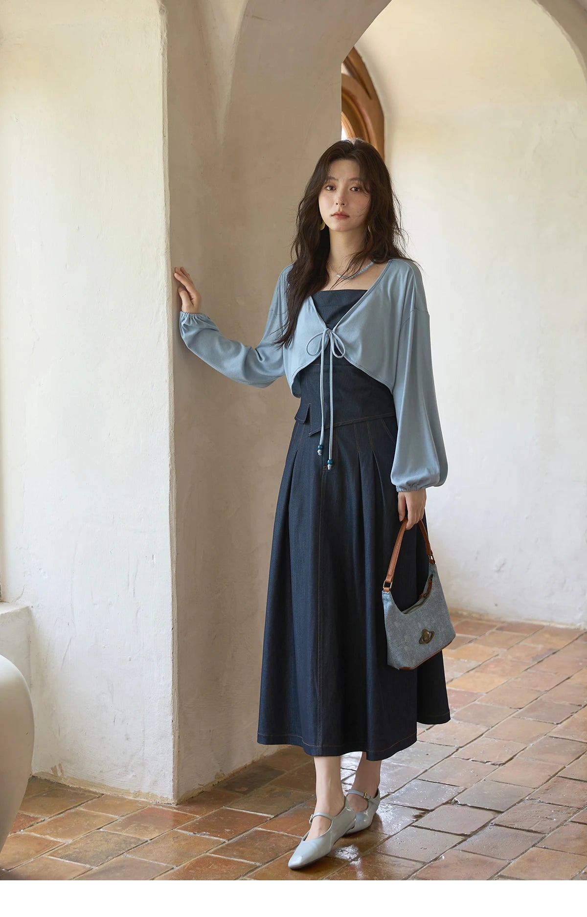 MISHOW Imitation Denim Casual Camisole Desses for Women Autumn 2025 Solid Lace-up Cardigan Separately (Not A Set) MXE41T0693