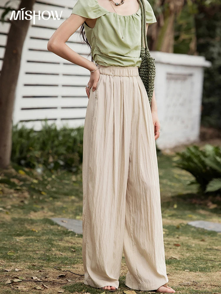 MISHOW Office Lady Summer Pants Women New 2025 Solid Loose High Waist Elastic Wide Cool Wide Leg Pant Female Slimming MXE31K0920