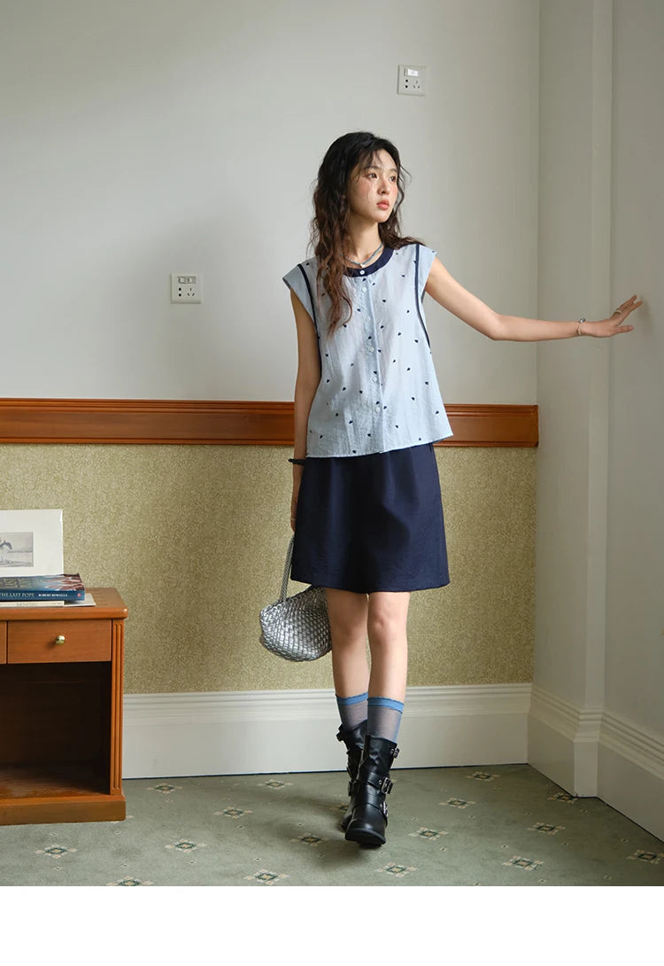 MISHOW Women's 2 Piece Set 2025 Summer Fashion Sleeveless Button Shirt High Waist A-line Shorts Set Ladies Clothing MXE37T0656