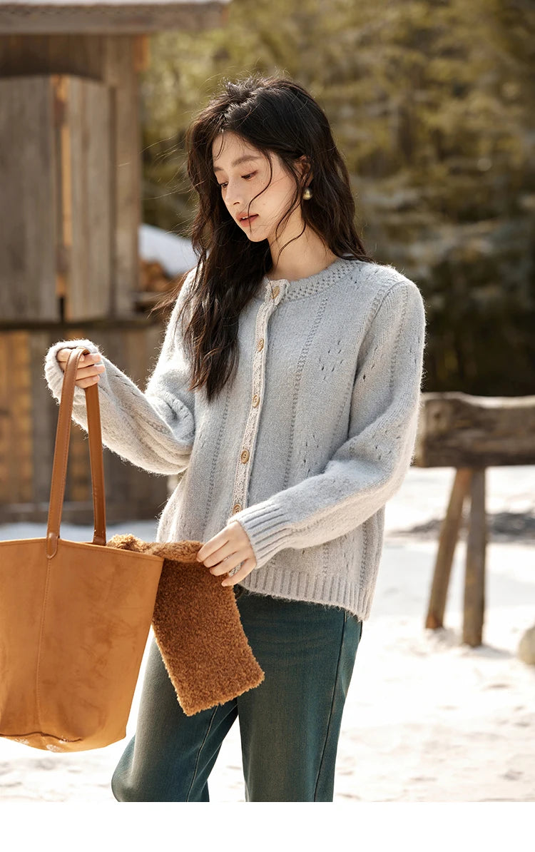MISHOW Wool Blend Cardigan Pink Sweater 2024 Autumn Winter Women Clothes Sweet Top Knitted Sweater Outerwears MXD56Z1064
