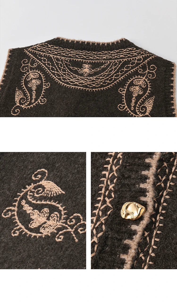 MISHOW Patterned Embroidered Vest for Women 2025 Retro Crew Neck Sleeveless Knitted Vest Commute Women's Winter Vest MXE86Z2745