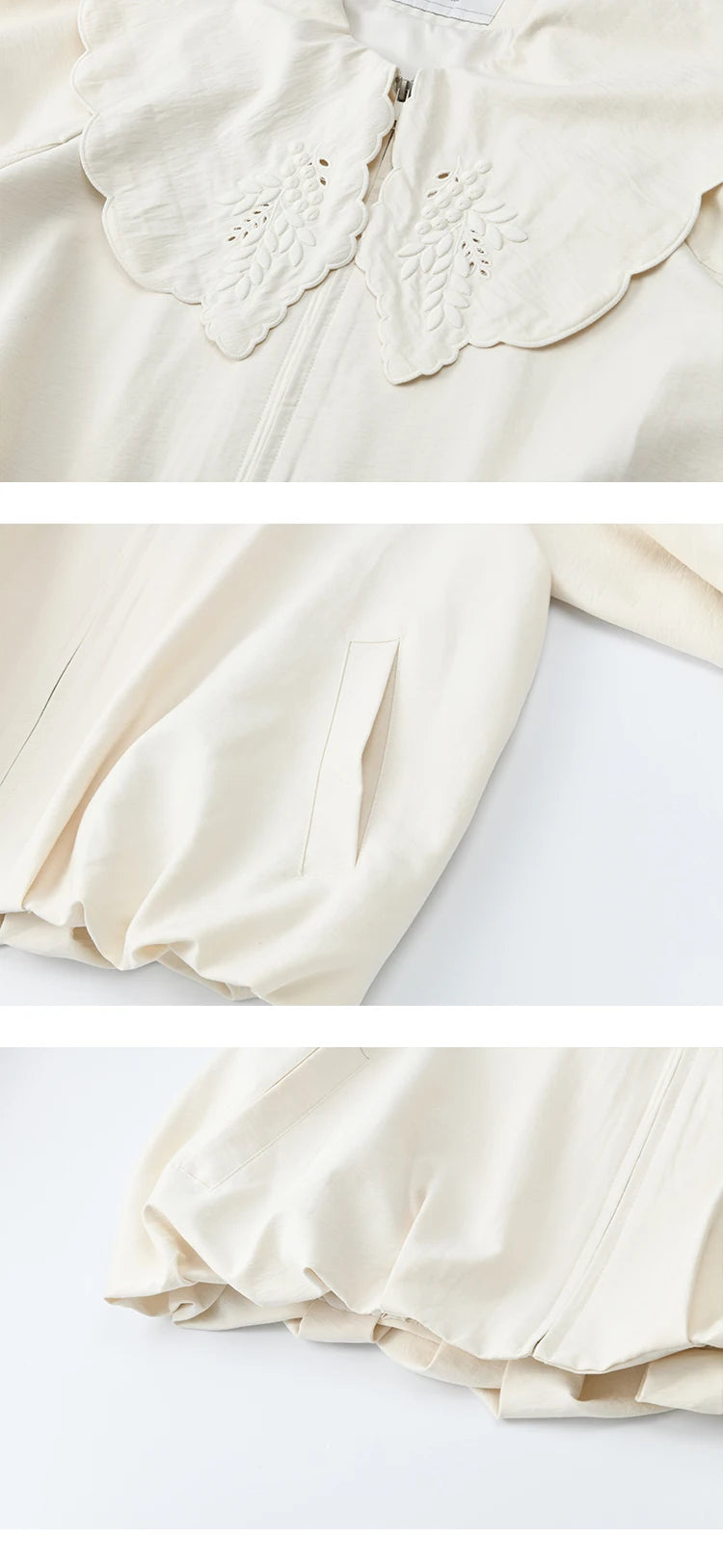 MISHOW Women's Wheat Sprout Embroidery Coat Autumn 2025 Beige Doll Collar Hem Folded Short Coats Loose Zipper Jackets MXE45W0860