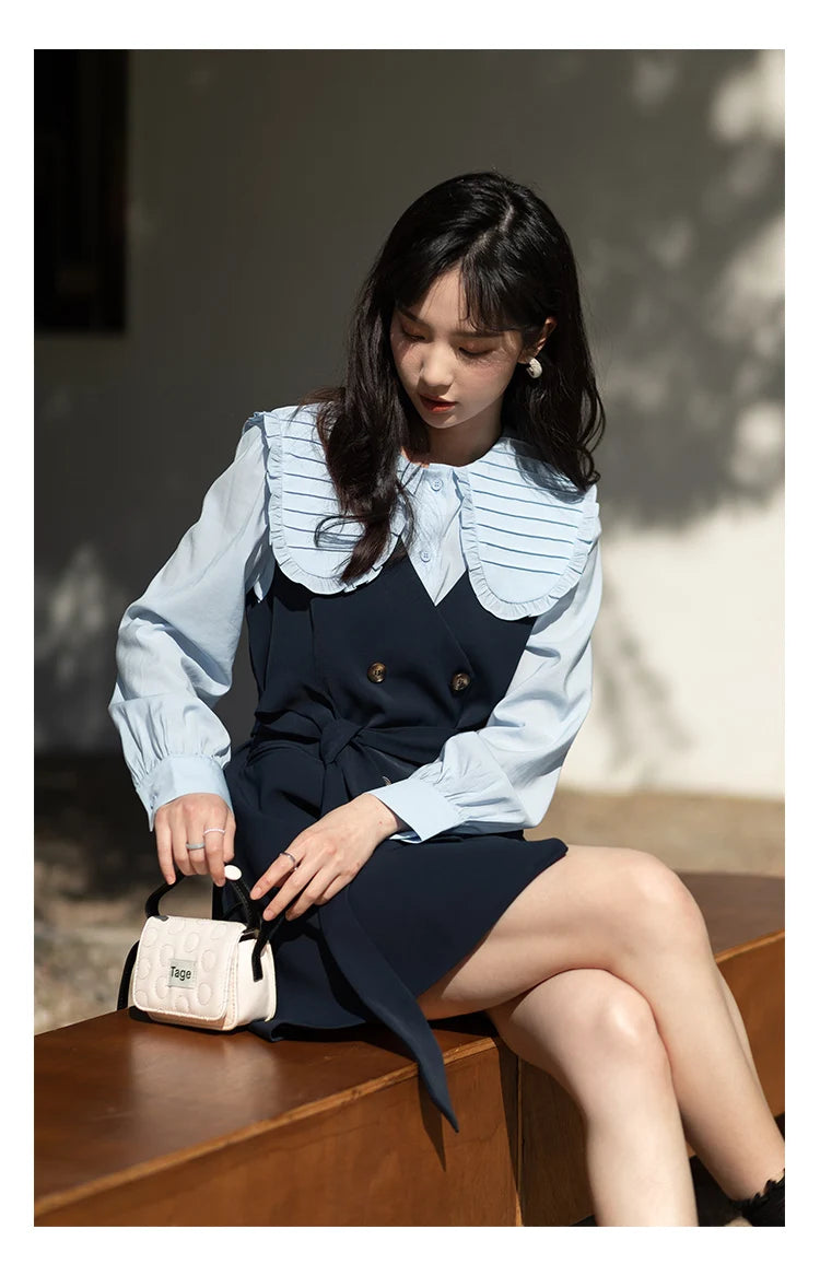 MISHOW Spring Vest Dress Korean Doll Collar Shirt Long Sleeve Elegant Shirt Female Clothing Separately Office Lady MXB12C0199