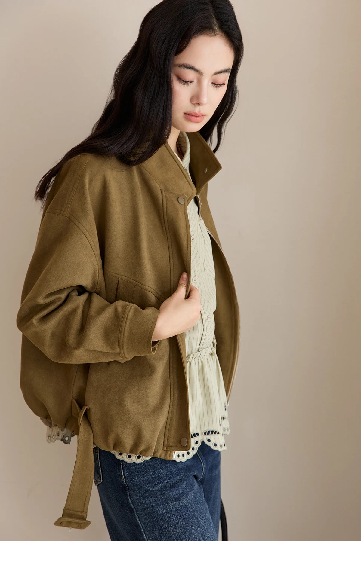 MISHOW Green Striped Shirt for Women 2025 Autumn New Fashion Design Embroidery Loose Casual Tops Commuting Shirt  MXE49C2414