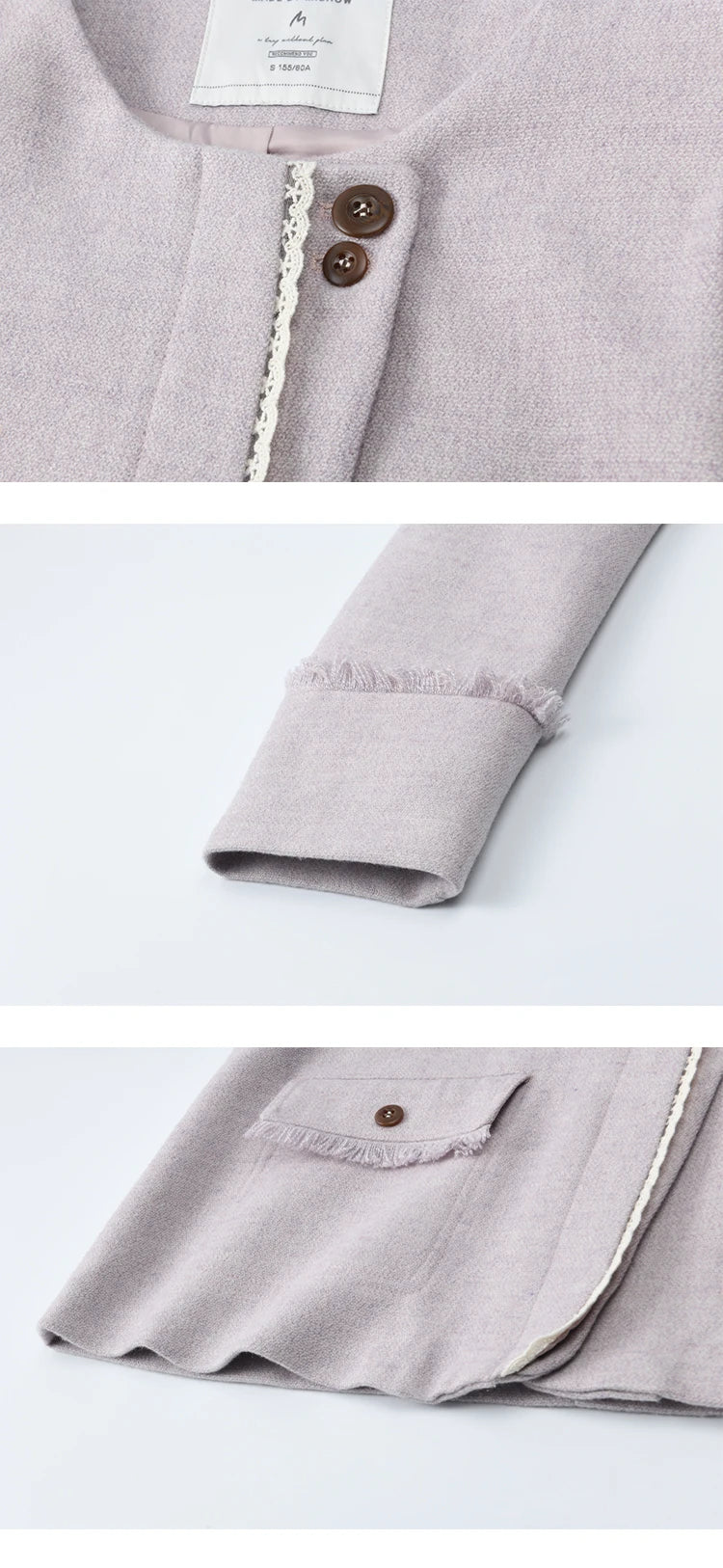 MISHOW Purple Woolen Coat for Women Autumn 2025 Slanted Placket Splicing Lace Coats Shoulder Pads Retro Short Jackets MXE47W0840