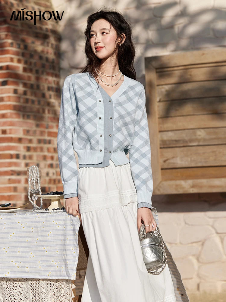 MISHOW French Retro Hollow Lace Skirt for Women Spring 2025 Elegnat 100 Cotton A-line Skirt High Waist Sweet Skirts MXE12B0643