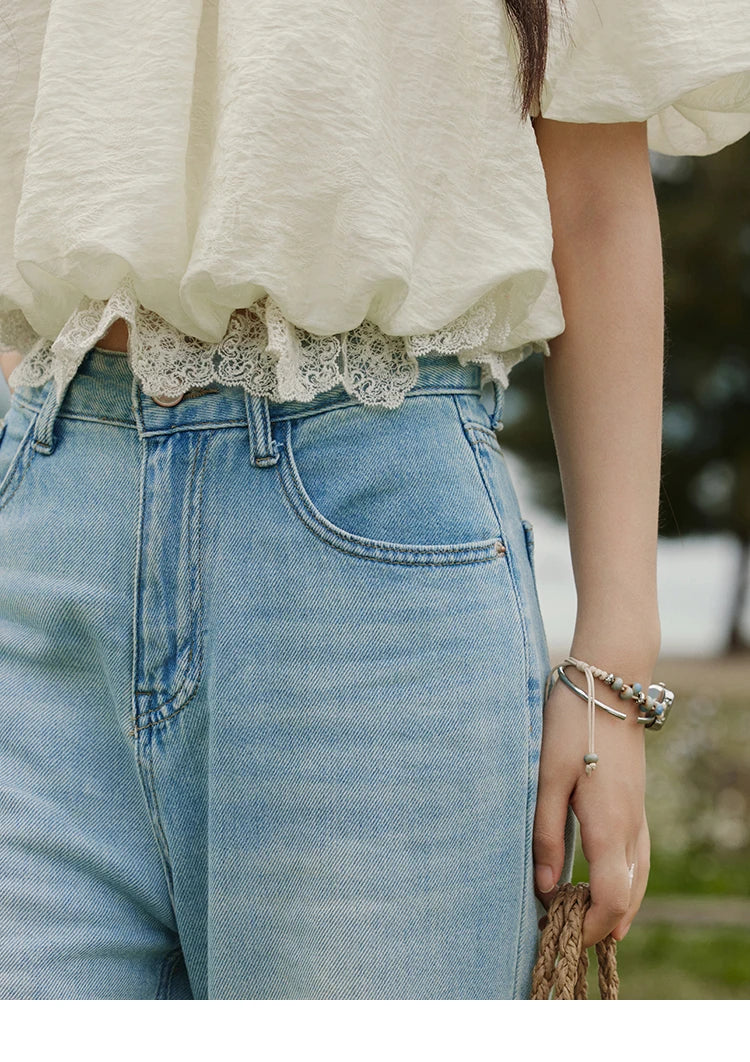 MISHOW French Summer Camisole Shirt Female 2025 New Solid Off-shoulder Short Sleeve Lace Tops Fashion Gentle Blouses MXE33X1755