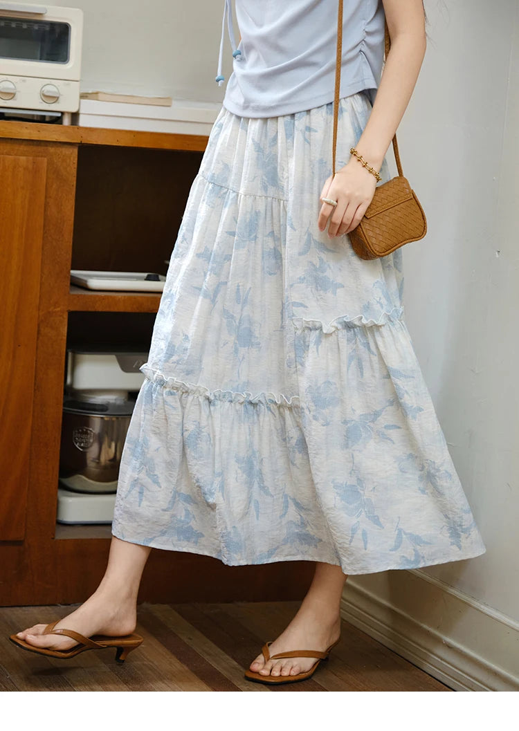 MISHOW Two Piece Set Women's Fashion Lace Up Top 2025 Summer New Casual Print Wide Leg Half Skirt Set Ladies Clothing MXE35T0596