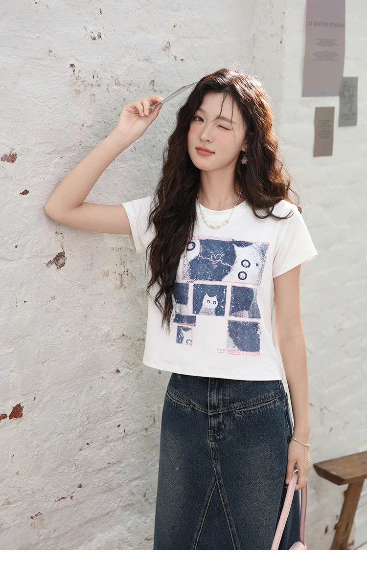 MISHOW Denim Fishtail Skirt 2024 Summer Retro Casual Love Embroidered Pockets Skirt A-line Umbrella Knee-Length Skirt MXD28B0414