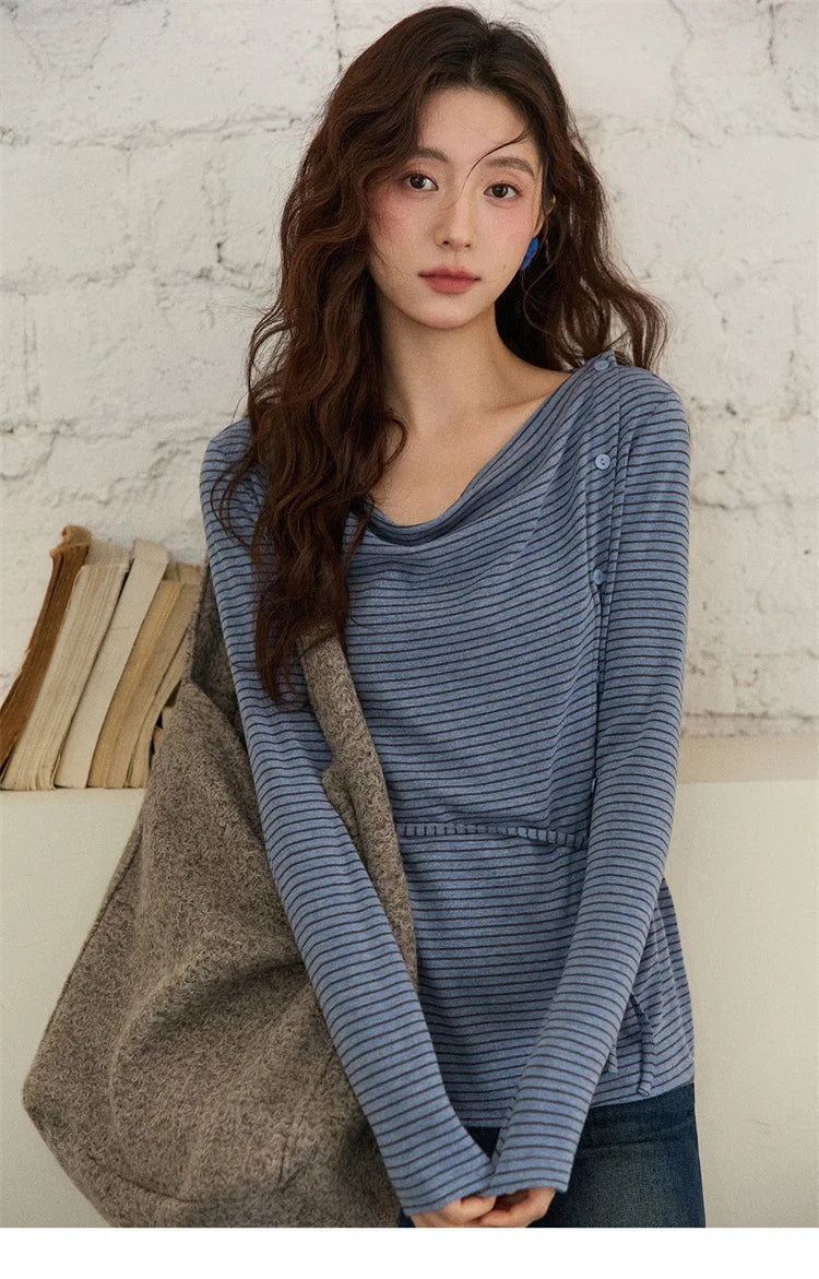 Mishow Retro Crew Neck Tie-Up Striped Top MXE87Z2700