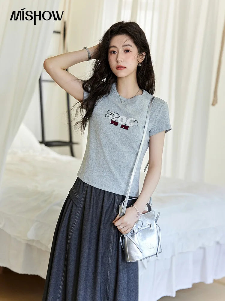 MISHOW Print Casual Summer T-shirts for Women 2025 Short Sleeve Round Neck Slim Shirt Female New Fashion Tops Woman MXE13T0495