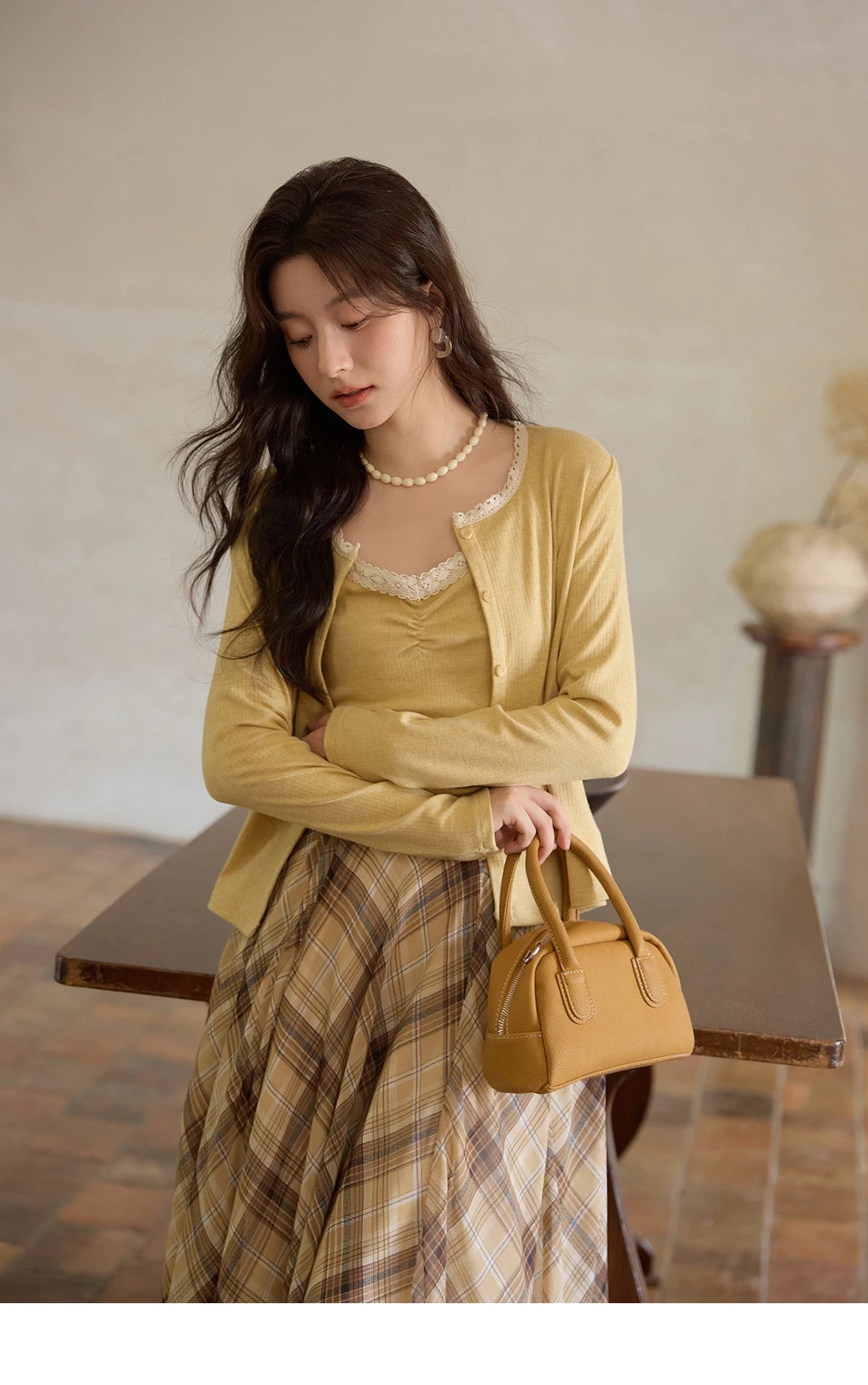 MISHOW Coffee Plaid Skirt 2025 Autumn Asymmetrical Hem Skirts Female Retro Side Zipper Commuting A-line Midi Skirt MXE42B2377