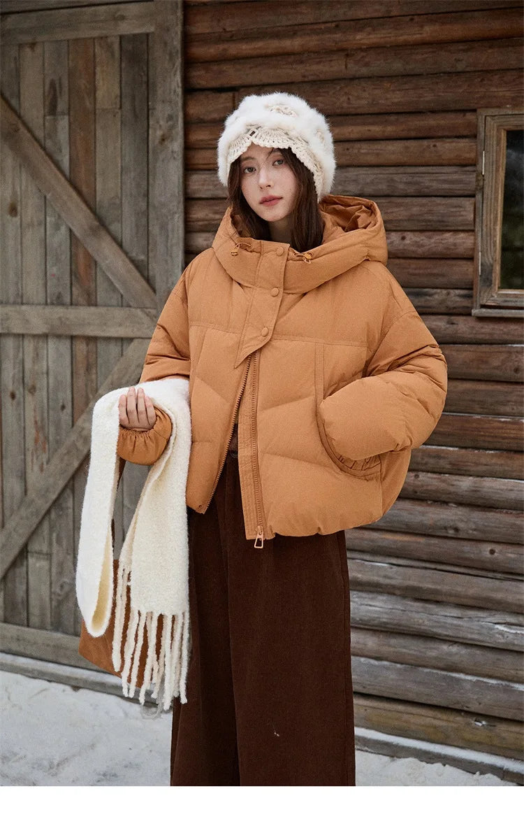 MISHOW Women's Short Coat with 90% White Duck Down Filling Windproof Down-proof Hooded Jacket Lightweight Warm Coat MXE51Y0080