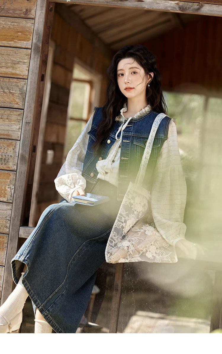 MISHOW Office Lady Spring Vest Female New Sleeveless Round Neck Raw Edge Denim Vests Women Fashion Retro Coat Woman MXE12W0710