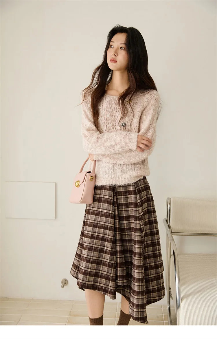 MISHOW Scoop Neck Loose Sweater 2025 Autumn Raglan Sleeve Casual Knitted Top Hollow-out Wool Blend Soft Warm Sweaters MXE46Z2565