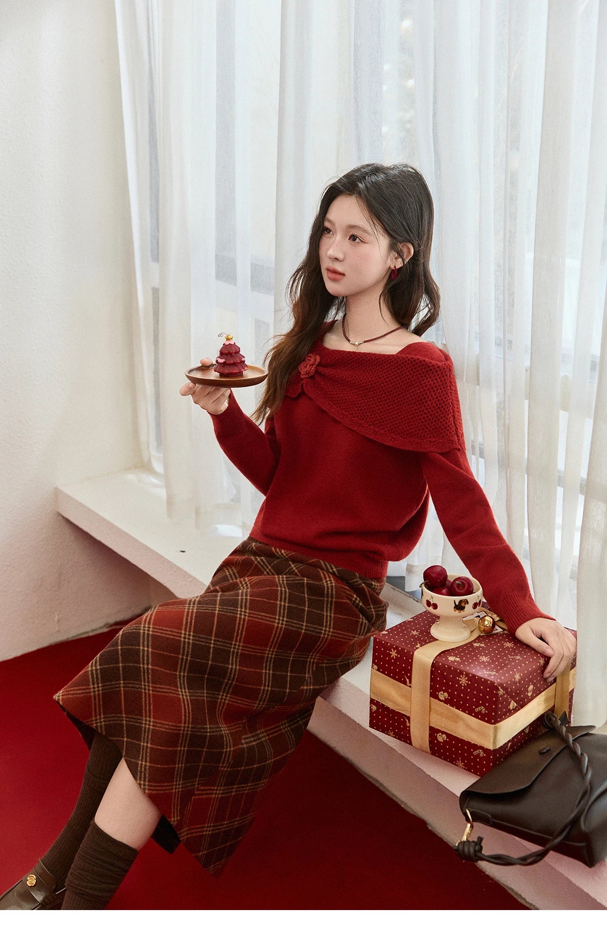 MISHOW New Year Christmas Women's Red Sweater 2025 Autumn Winter Soft Elegant Sweaters 3D Flower Alpaca Knitted Tops MXE94Z2889