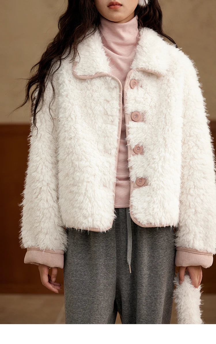 MISHOW Lamb Wool Jacket Women Suede Plush Thick Coat Spliced Turn-Down Collar Sweet Soft Senior Jacket Office Lady MXD59W0753