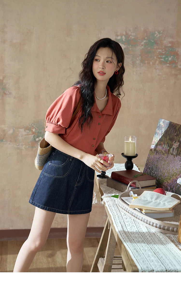 MISHOW Women's Short Sleeve Shirt Summer Thin Casual Simple Loose Elegant Blouses for Women 2024 Fashion Lapel Tops MXD28C0247