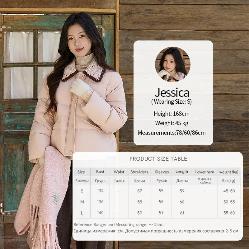 MISHOW Women's Sweet Knitted Lapel Collar Short Down Jacket 2025 Winter White Duck Down Single-Breasted Zipper Coat MXE94Y0094