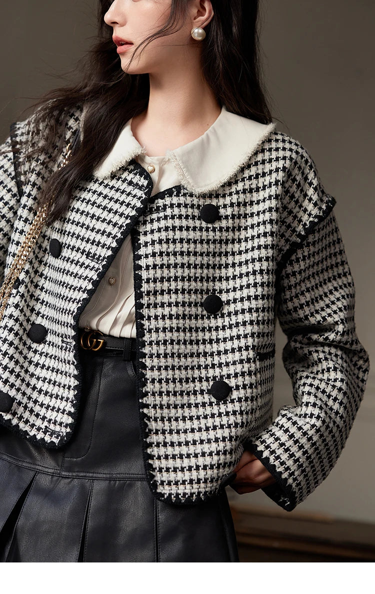 MISHOW Plaid Tweed Jacket Women Red Double Breasted Long Sleeve Tops 2024 Winter French Elegant Design Short Coat MXD56W0631